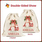 Personalised Santa Initial Merry Christmas Sack Drawstring Treat Bag with Name Christmas Party Favor Gift for Kids Family