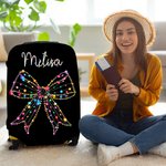 Personalized Colorful Christmas Lights Coquette Bow Name Luggage Protective Cover Fits 18-32 Inches Suitcase Travel Accessories Gift for Travel Lovers