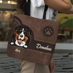 Personalised Retro Cartoon 1-6 Dogs Paw Print Large Reusable Tote Bag with Name Birthday Leisure Gift for Dog Pet Lovers