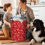 Multicolour Cute Dog Cat Paw Print Large Collapsible Name Laundry Storage Basket with Handle Birthday Gift for Pet Lovers