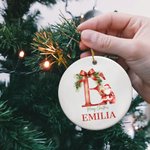Personalizado Feliz Navidad Santa Claus Adorno de cerámica con nombre e inicial Decoración del árbol de Navidad Regalo para la familia amigo