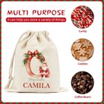 Personalised Santa Initial Merry Christmas Sack Drawstring Treat Bag with Name Christmas Party Favor Gift for Kids Family