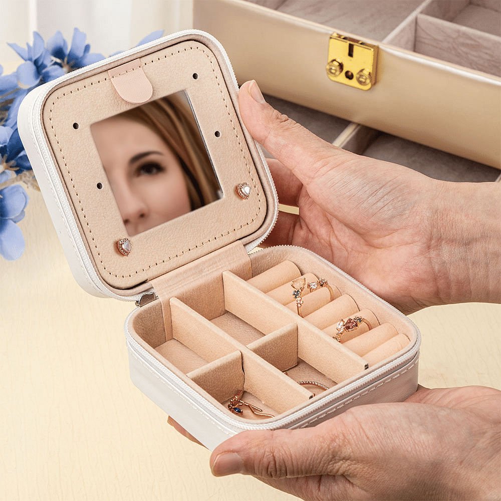 Personalisierte 1-8 Familie Geburt Blume Bouquet Portable Leder Name Schmuck-Box mit Spiegel