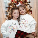 Personalized Colored Lights Coquette Bow Matching Kid Adult T-shirt Sweatshirt with Name Birthday Christmas Gift for Family