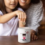 Personalised Cute Cartoon Character Birth Flower Ceramic Money Box with Name Birthday Children's Day Gift for Kids