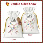 Personalised Coloured Lights Coquette Bow Name Drawstring Gift Bag with Kraft Paper Tag Merry Christmas Party Favors for Kids Family