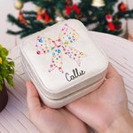 Boîte à bijoux de voyage en velours avec nœud et lumières colorées personnalisée avec nom Cadeau d'anniversaire et de Noël pour les femmes