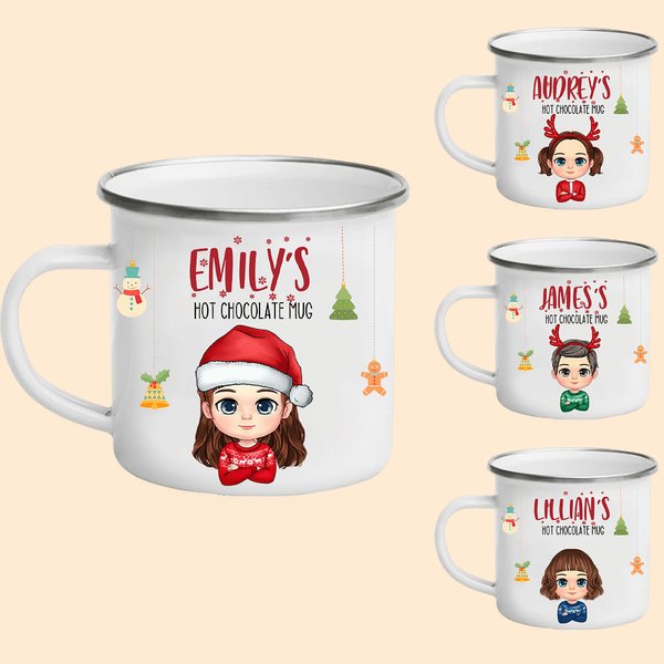 Personalizada Jingle Bell Gingerbread Cartoon Character 11oz Silver Rim Esmalte Taza con Nombre Cumpleaños Navidad Regalo para Niños Niñas