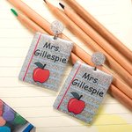 Personlig Glitter Penna Krita Apple Wide Linjärt Anteckningsblock Örhängen med Namn Uppskattning Tillbaka till skolan Present till lärare