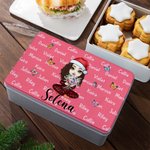 Personalised Butterfly Cartoon Mom Grandma Holding Birth Flower Bouquet Multicolour Biscuit Storage Tin with Names Birthday Christmas Gift for Women
