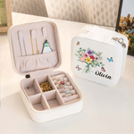 Coffret à bijoux de voyage en cuir personnalisé avec nom, anniversaire, mariage, famille, papillon.
