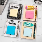 Personalisierte Bleistift Buntstift Notebook Zusammensetzung Buch Haftnotiz hölzernen Halter mit Stift und Stift Steckplatz Anerkennung Geschenk für L