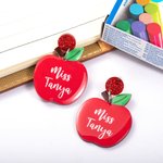 Personlig Glitter Penna Krita Apple Wide Linjärt Anteckningsblock Örhängen med Namn Uppskattning Tillbaka till skolan Present till lärare