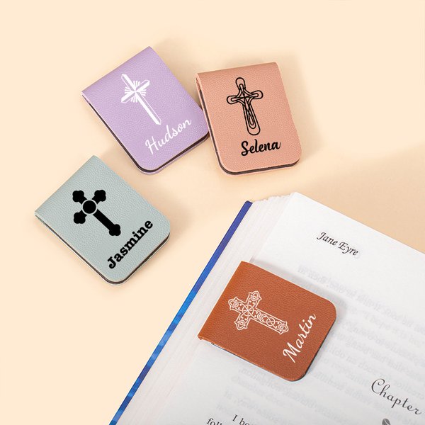 Marque-Page Magnétique en Cuir Personnalisé avec Nom Style Vintage de Croix Cadeau Anniversaire Noël pour Amoureux de Lecture