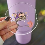 Personlig tegneserie jente fødselsblomst navneskilt lokk topper tumbler tilbehør til Stanley bursdagsgave til jenter