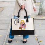 Bolsa de lona de gran capacidad con el nombre del personaje de dibujos animados de ganchillo de la niña personalizada regalo de cumpleaños para los amantes del ganchillo que hacen punto