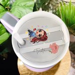 Personlig tegneserie jente fødselsblomst navneskilt lokk topper tumbler tilbehør til Stanley bursdagsgave til jenter