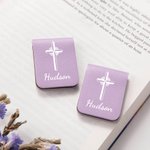 Personalised Stylish Cross Magnetic Leather Bookmark Clip with Name Multiple Colours Available Birthday Christmas Gift for Book Lover Reader