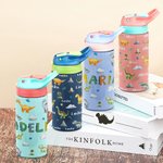 Personalized Multicolour Dinosaur 12oz Name Water Bottle with Straw and Spill-Proof Lid Back To School Birthday Gift for Boys Girls