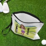 Personalized Lawn Cartoon Character Wristlet Linen Golf Ball Storage Bag with Name Sports Accessories Birthday Gift for Golfers Golf Players