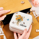 Coffret à bijoux de voyage en cuir personnalisé avec nom, anniversaire, mariage, famille, papillon.