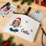Personalized Birth Flower Bouquet Cartoon Character Linen Makeup Bag with Name and Wristlet Mother's Day Birthday Gift for Women Girls
