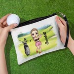 Personalized Lawn Cartoon Character Wristlet Linen Golf Ball Storage Bag with Name Sports Accessories Birthday Gift for Golfers Golf Players