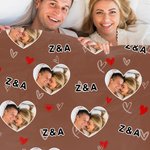 Personalized Heart Couple Photo Soft Throw Blanket with Initials Home Decor Birthday Anniversary Valentine's Day Gift for Couple