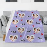 Personalized Heart Couple Photo Soft Throw Blanket with Initials Home Decor Birthday Anniversary Valentine's Day Gift for Couple