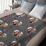 Personalized Heart Couple Photo Soft Throw Blanket with Initials Home Decor Birthday Anniversary Valentine's Day Gift for Couple