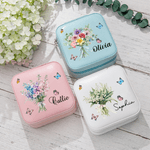 Coffret à bijoux de voyage en cuir personnalisé avec nom, anniversaire, mariage, famille, papillon.