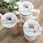 Personlig tegneserie jente fødselsblomst navneskilt lokk topper tumbler tilbehør til Stanley bursdagsgave til jenter