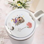 Personlig tegneserie jente fødselsblomst navneskilt lokk topper tumbler tilbehør til Stanley bursdagsgave til jenter