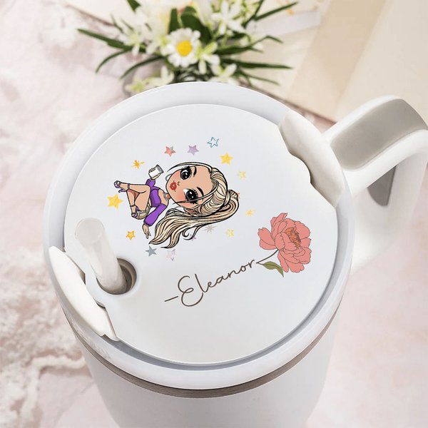 Personalizada de dibujos animados Chica Nacimiento Flor Nombre Etiqueta Tapa Vaso Accesorios para Stanley Regalo de cumpleaños para las niñas