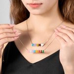 Personalised Colourful 3D Enamel Bubble Letter Name Necklace Dainty Jewellery Anniversary Birthday Gift for Women