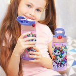 Personalized Colourful Fantasy Unicorn 12 oz Insulated Water Bottle with Name and Silicone Straw Birthday Gift for Kids