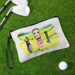 Personalized Lawn Cartoon Character Wristlet Linen Golf Ball Storage Bag with Name Sports Accessories Birthday Gift for Golfers Golf Players