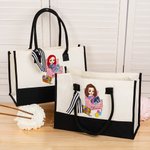 Bolsa de lona de gran capacidad con el nombre del personaje de dibujos animados de ganchillo de la niña personalizada regalo de cumpleaños para los amantes del ganchillo que hacen punto
