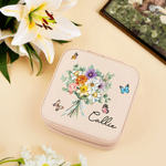 Coffret à bijoux de voyage en cuir personnalisé avec nom, anniversaire, mariage, famille, papillon.