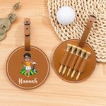 Personalised Cartoon Character PU Leather Golf Tee Holder Storage Bag with Name Golf Accessory Birthday Gift for Golfer Golf Player