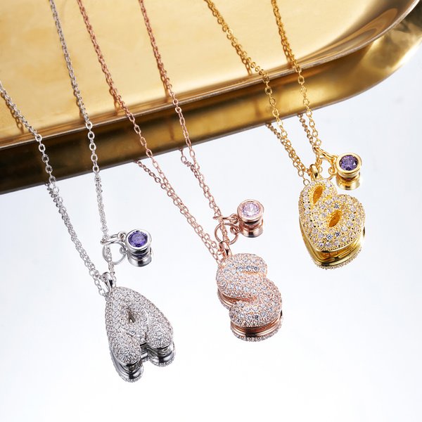 Personalizada Pave Circón 3D Puff Letra Inicial Colgante Collar con Piedra de Cumpleaños Joyería Dainty Cumpleaños Aniversario Regalo para Mujeres