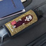 Personalized Cartoon Girl Woman Character Set of 2 Glitter Luggage Handle Wraps with Name and Contact Card Travel Accessories BIrthday Gift for Her