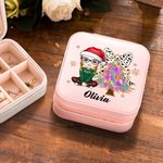 Personalised Cartoon Character Christmas Tree Leather Travel Jewellery Box with Name Portable Jewellery Case Christmas Gift for Women Girls