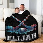 Personalized Neon Hockey Sports Design Soft Throw Blanket with Name Game Day Birthday Gift for Team Hockey Lovers