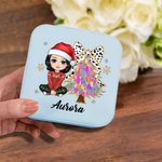 Personalised Cartoon Character Christmas Tree Leather Travel Jewellery Box with Name Portable Jewellery Case Christmas Gift for Women Girls