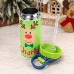 Personalized Colorful Reindeer 12oz Kid Water Bottle with Name and Silicone Straw Birthday Christmas Gift for Girls Boys
