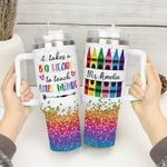 Personalised Faux Glitter Crayon Design 40oz Tumbler with Name Lid and Straw Appreciation Teacher's Day Gift for Teacher