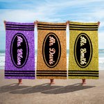 Personalisierte Oversized Crayon Faux Glitter Quick Dry Strandtuch mit Namen Teacher's Day Sommerurlaub Accessoire Geschenk für Lehrer