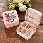 Personalised Cartoon Character Christmas Tree Leather Travel Jewellery Box with Name Portable Jewellery Case Christmas Gift for Women Girls