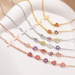 Personalisierte Sideway Kreuz Emaille 1-10 Geburt Blumen Halskette Christian Schmuck Weihnachten Geburtstag Geschenk für Frauen